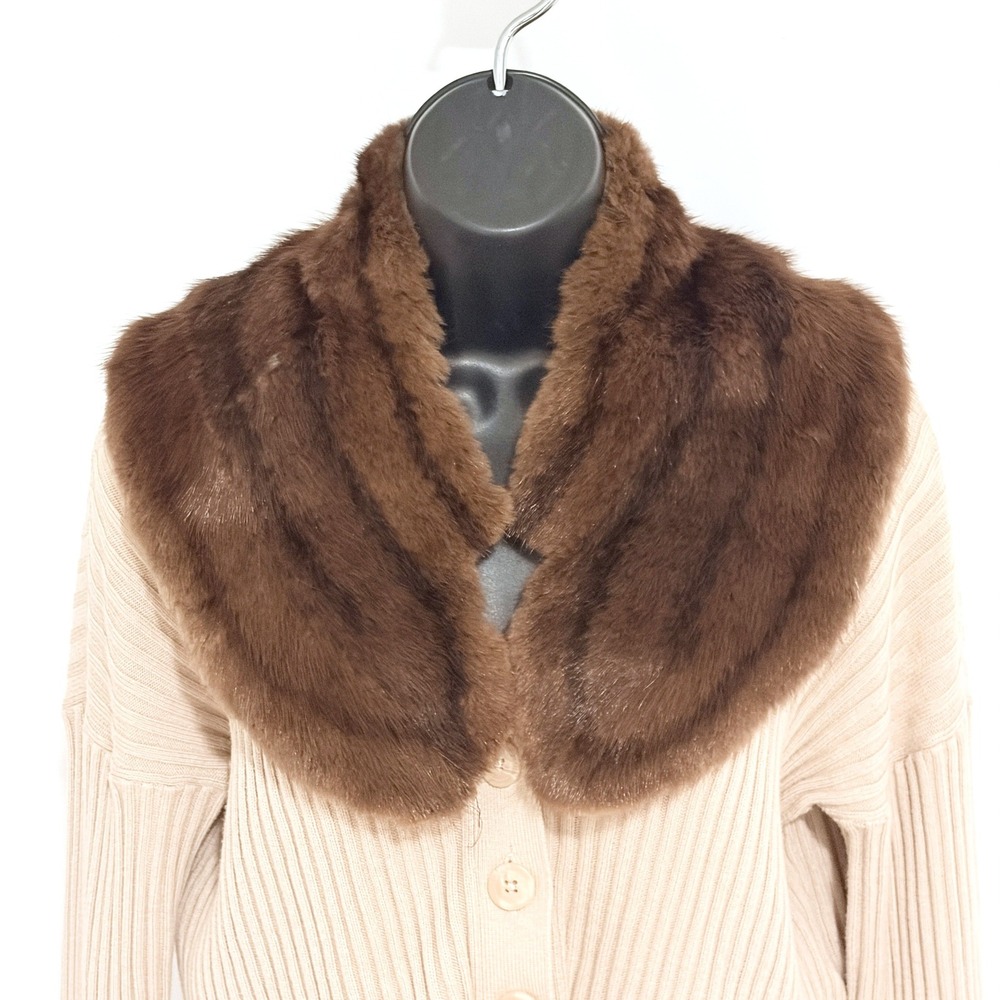 Vintage Mink Fur Collar Wrap Brown Stole One Size